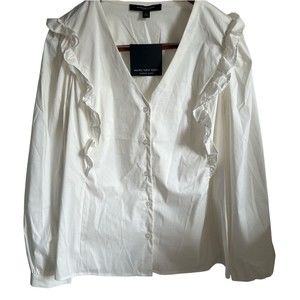 NWT Marc New York | White Ruffle Long Sleeve Shirt | Size L Retail $69